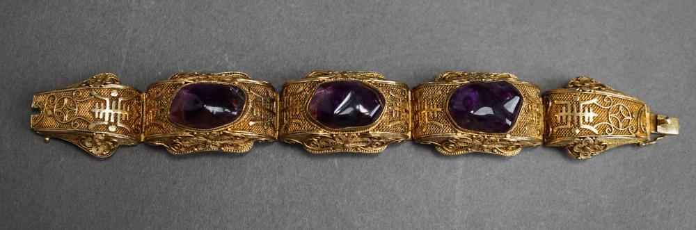 CHINESE SILVER GILT AND AMETHYST