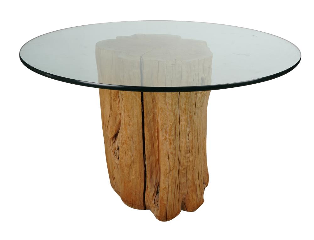 SPECIMEN WOOD & GLASS DINING TABLEunsigned;