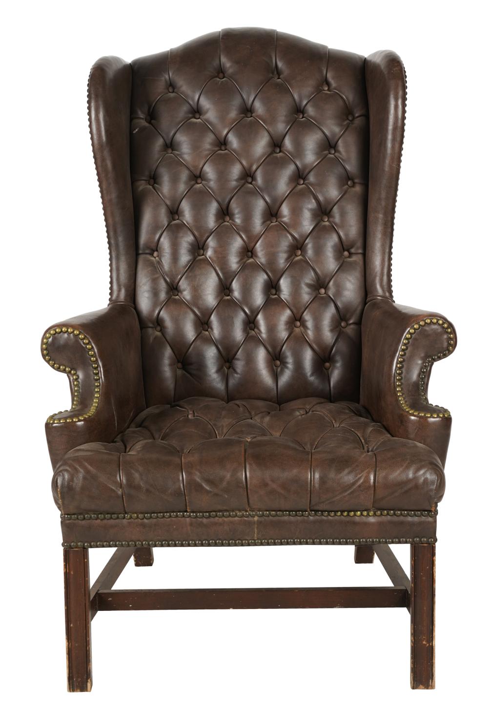 GEORGIAN STYLE LEATHER WINGCHAIRCondition  33083a