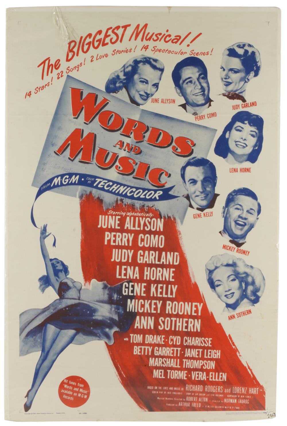 'WORDS AND MUSIC" MGM MOVIE POSTER1948;