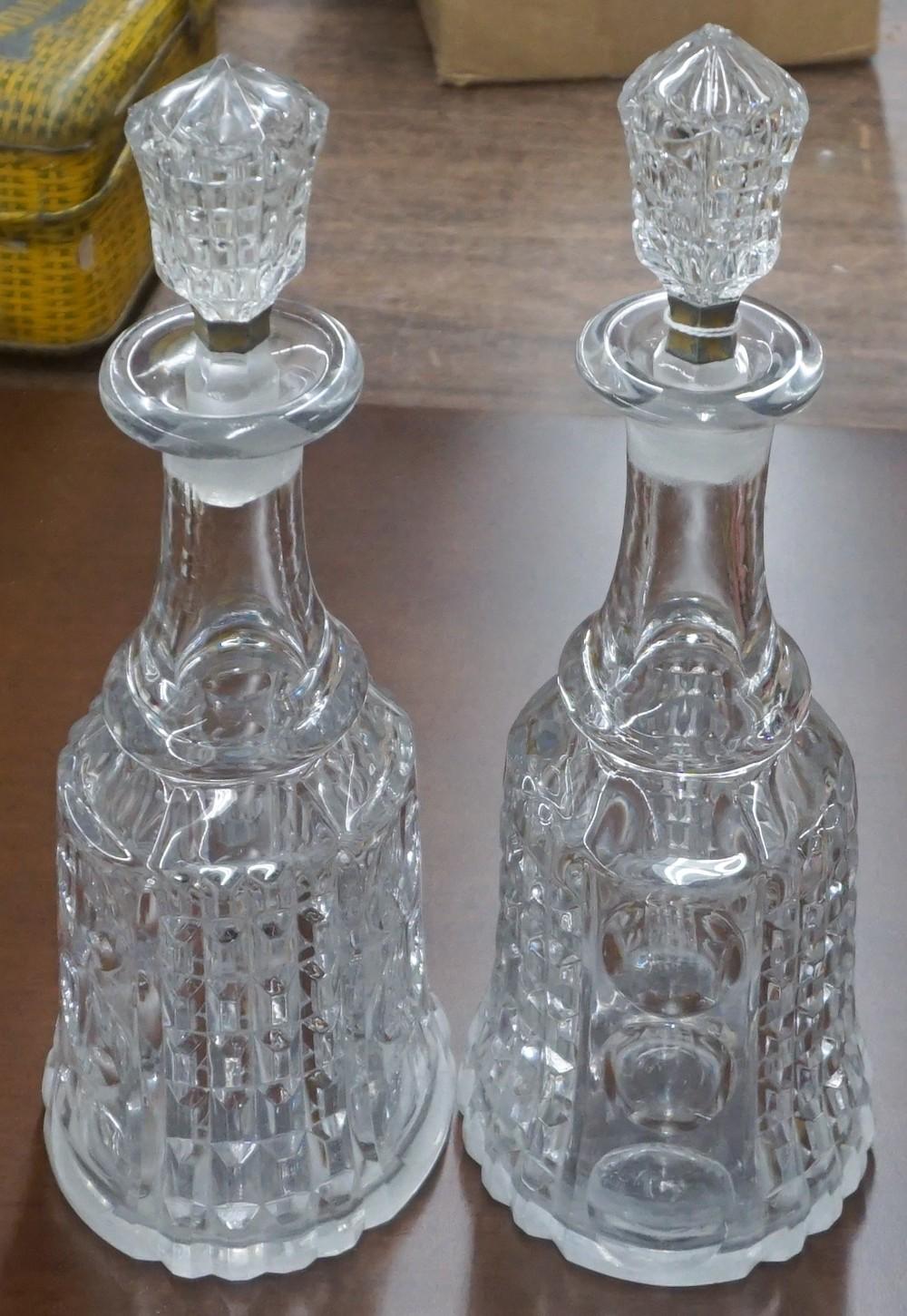 PAIR BELL-FORM PRESSED GLASS DECANTERSPair