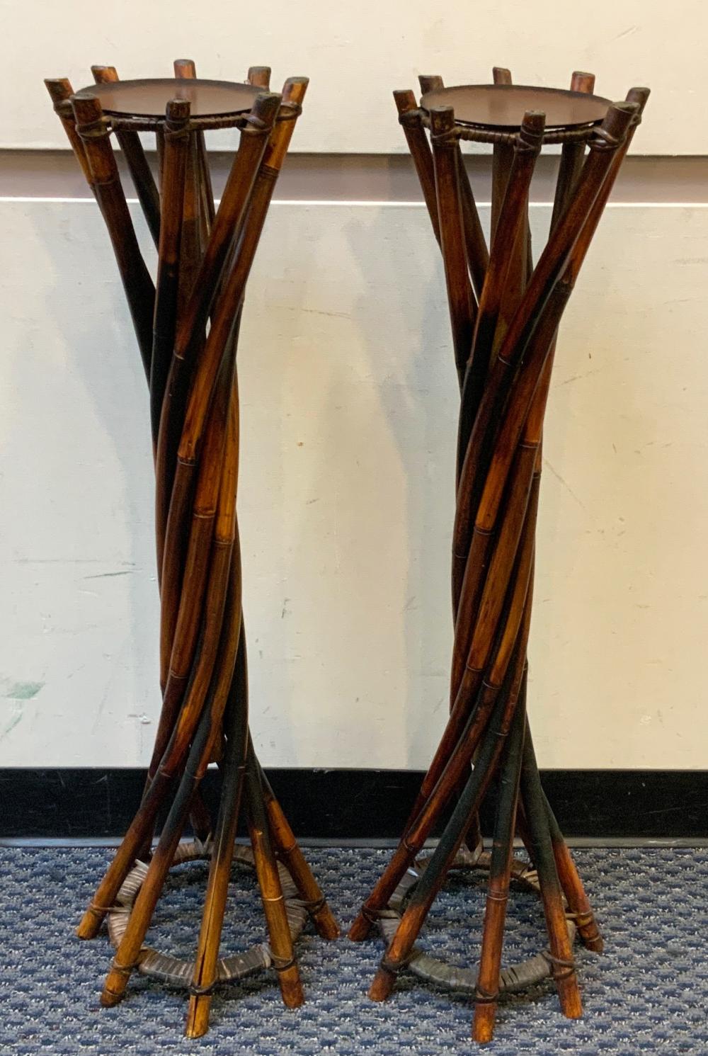 PAIR OF STAINED BAMBOO PLANT STANDS  330988