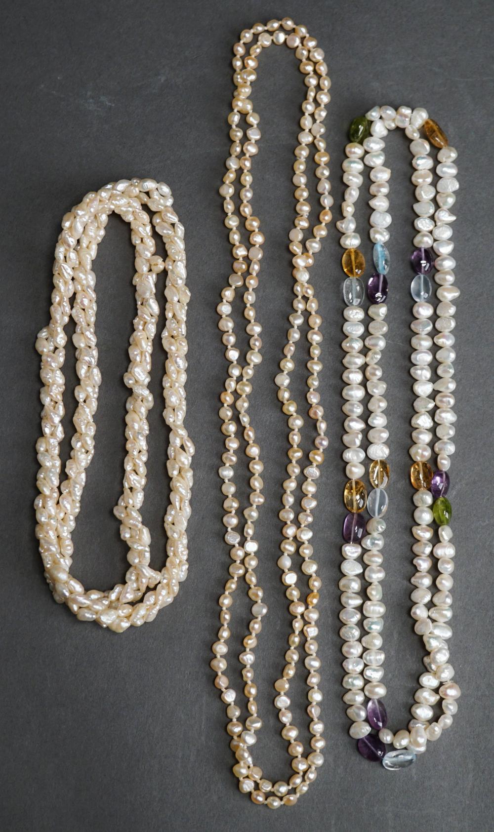 THREE FRESHWATER PEARL NECKLACESThree