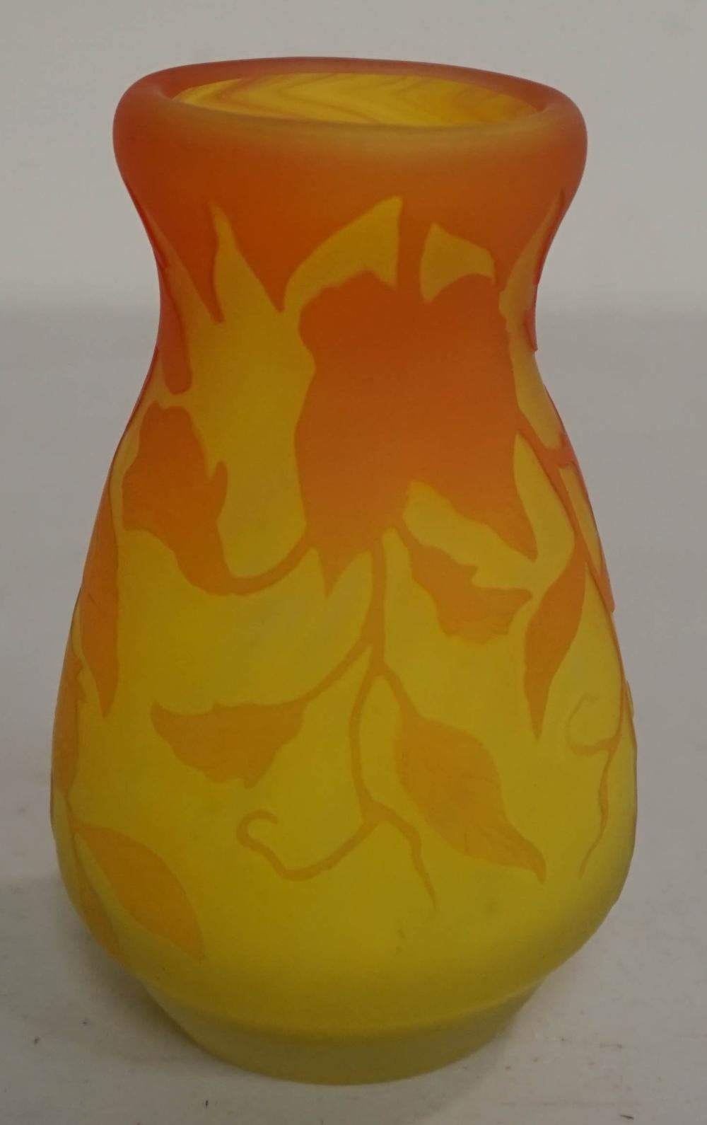 DAUM CAMEO GLASS VASE, SIGNED,