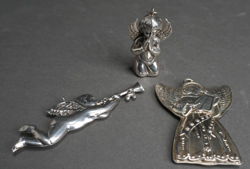 THREE STERLING SILVER CHRISTMAS ORNAMENTS,