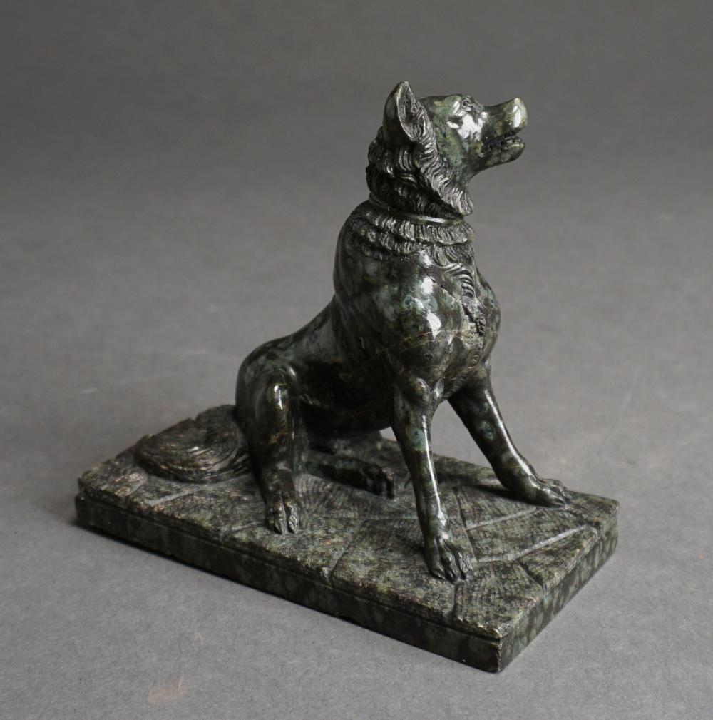 CARVED GREEN HARDSTONE SEATED DOG 330a25