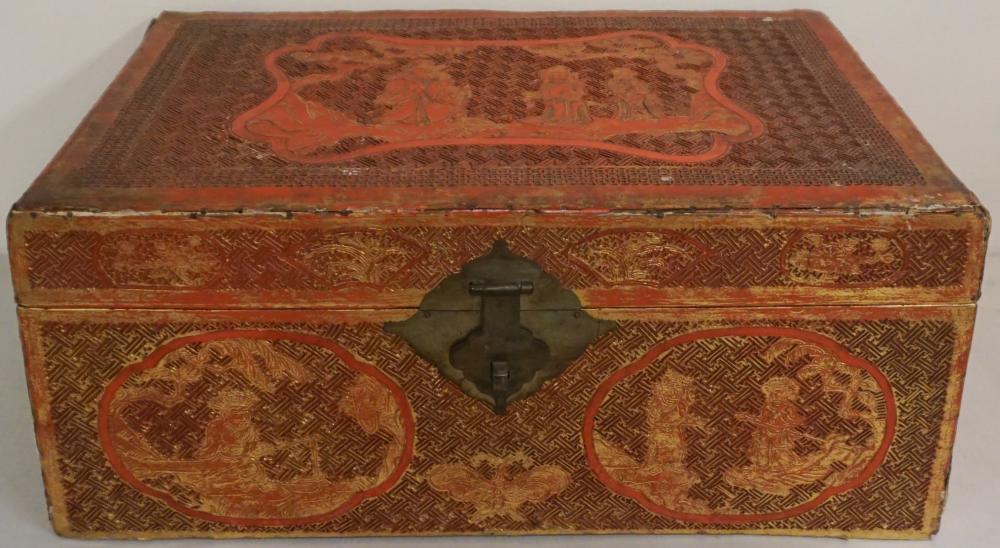 CHINESE GILT DECORATED RED LACQUER 330a97