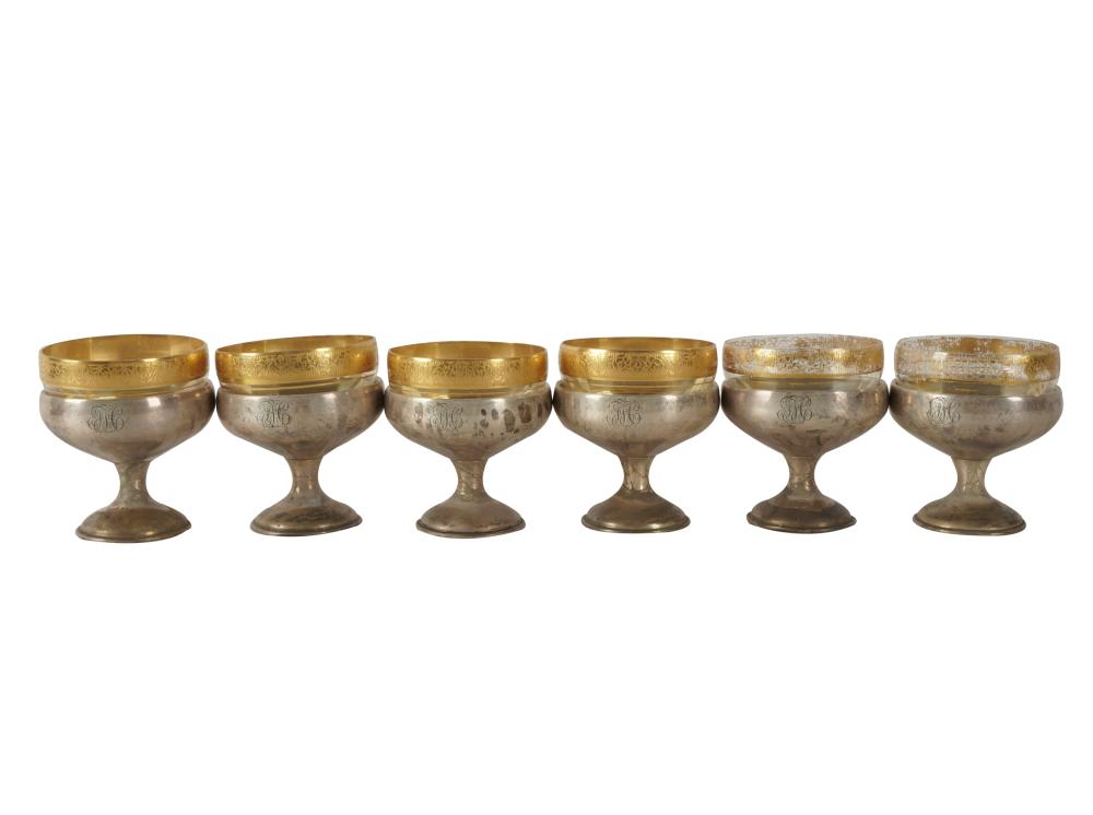 SIX STERLING & GILT GLASS COUPESWebster