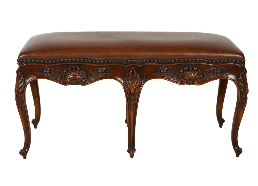 CARVED MAHOGANY BENCHwith brown 330ba2