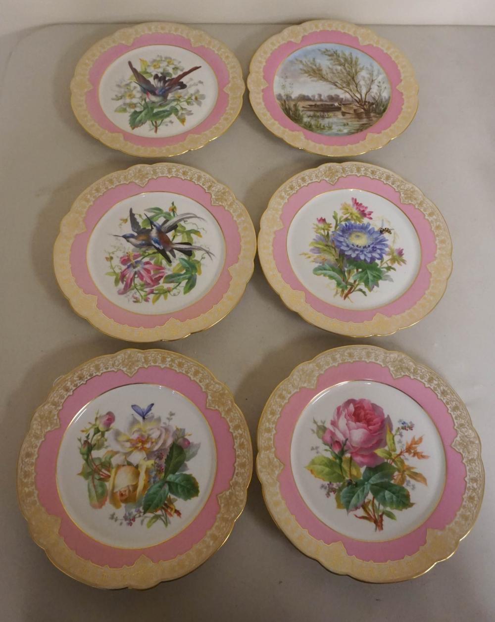 SIX FRENCH FLORAL AND GILT DECORATED