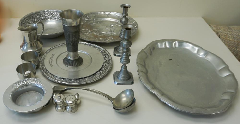 COLLECTION OF PEWTER BOWLS CANDLESTANDS  330c80