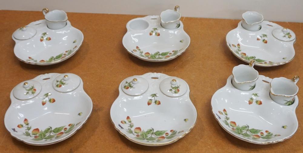 SIX PORCELAIN THREE-PIECE STRAWBERRY