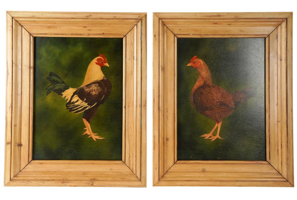 PAIR OF DECORATIVE CHICKEN PAINTINGSpainted