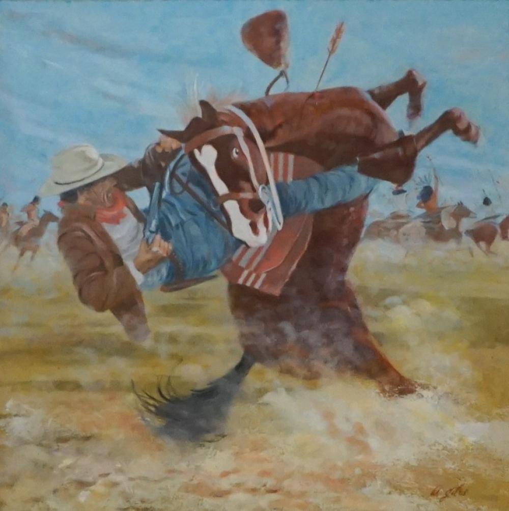 W GILES BUCKING BRONCO OIL ON 330d11