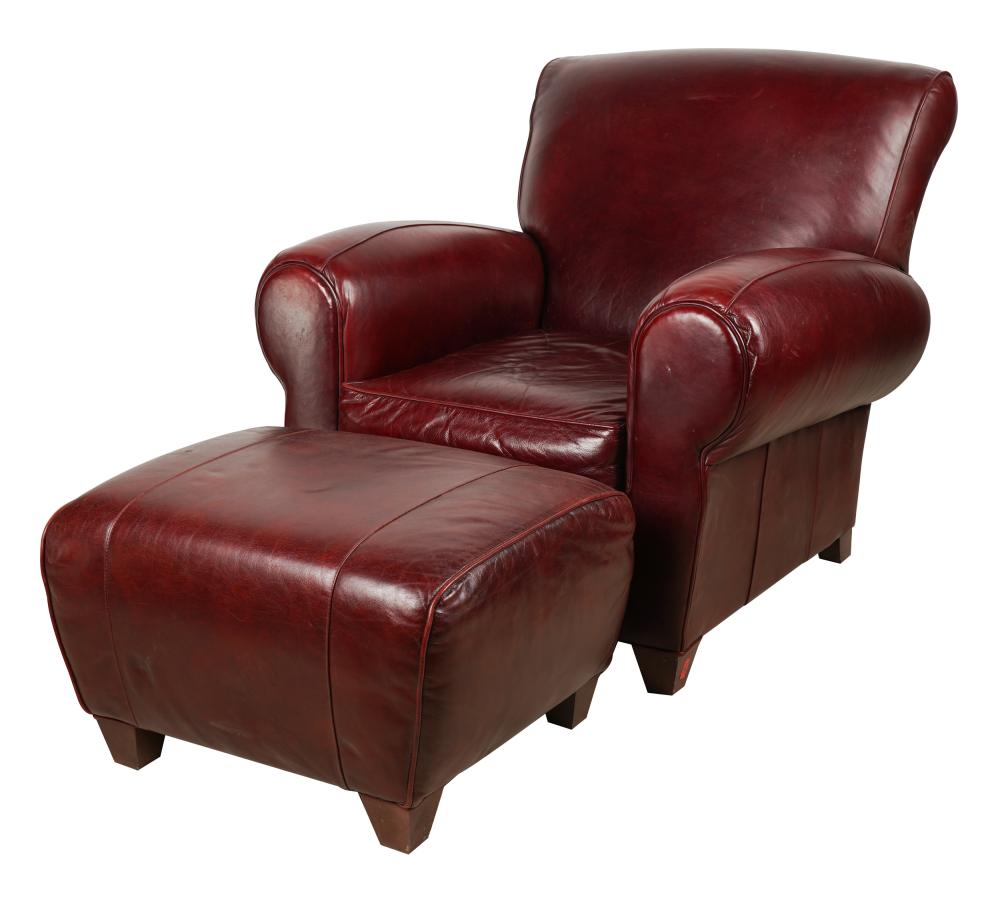 BURGUNDY LEATHER CHAIR OTTOMANwith 330d21