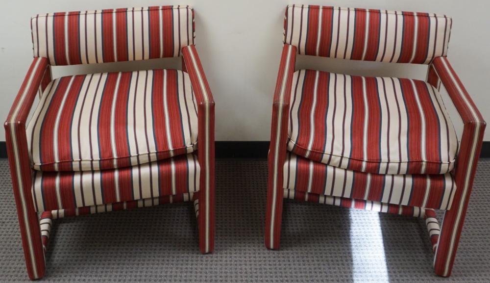 PAIR RED WHITE AND GREEN UPHOLSTERED 330d38