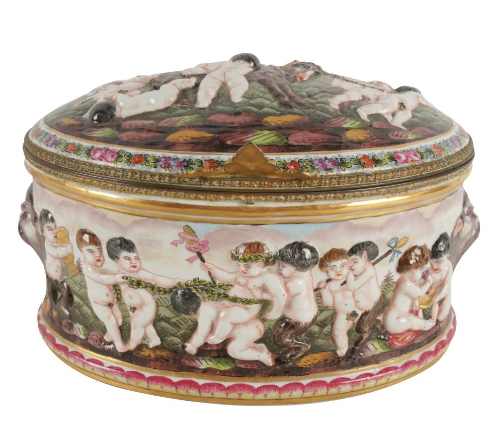 LARGE CAPODIMONTE PORCELAIN TABLE BOX19th