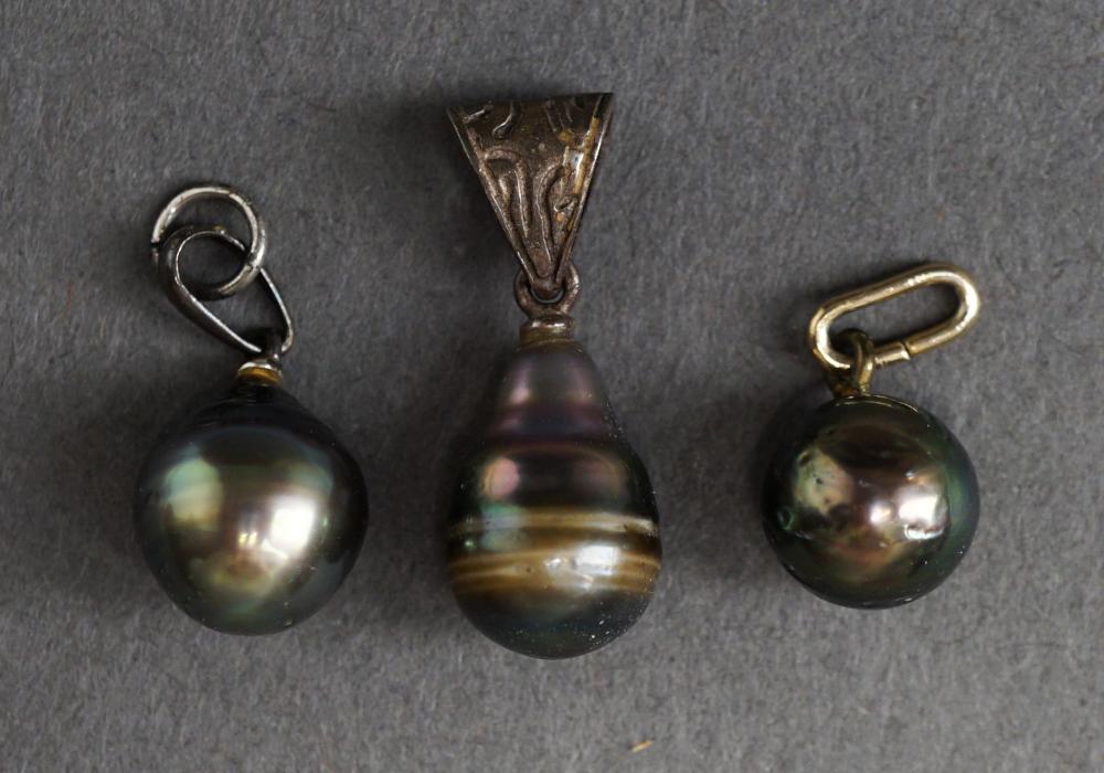 THREE BAROQUE TAHITIAN PEARL PENDANTSThree