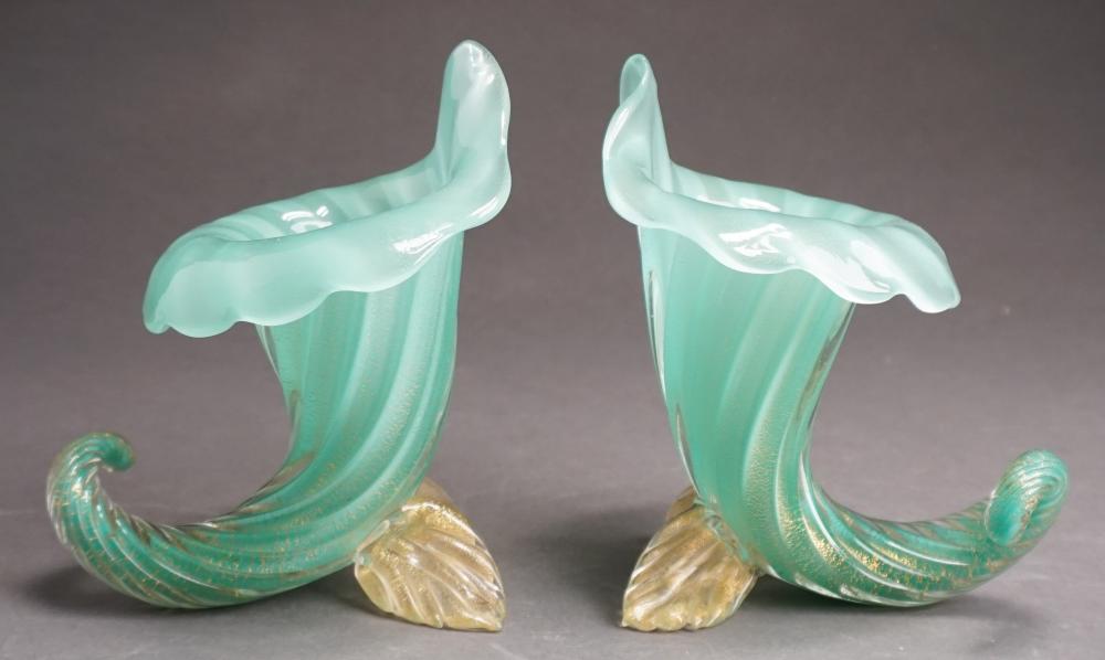 PAIR MURANO GLASS CORNUCOPIAS  330dc0