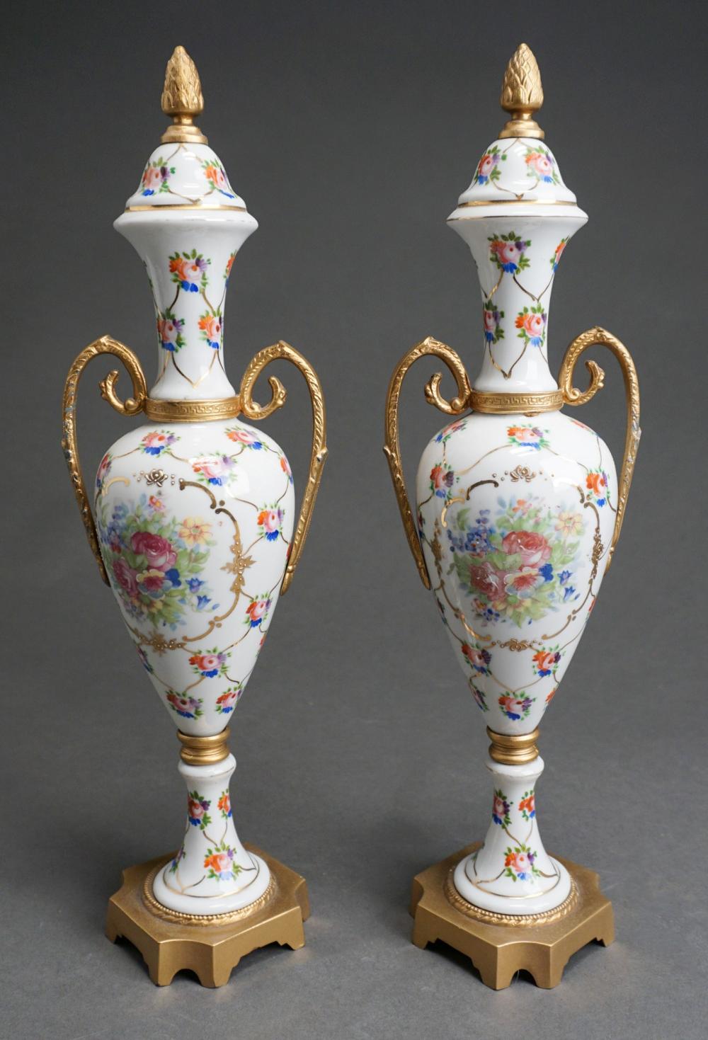 PAIR EUROPEAN GILT METAL AND PORCELAIN 330e3f