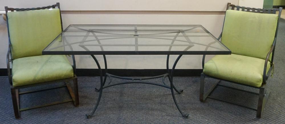 MODERN BLACK PAINTED METAL DINING TABLE,