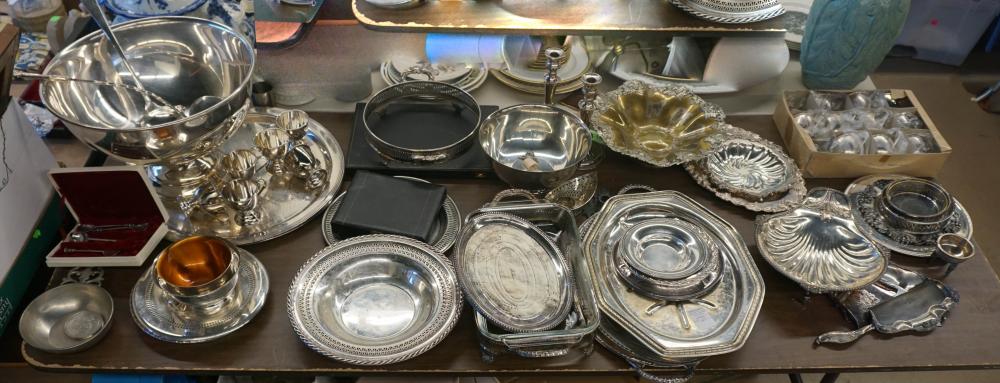 GROUP OF SILVERPLATE TABLE AND