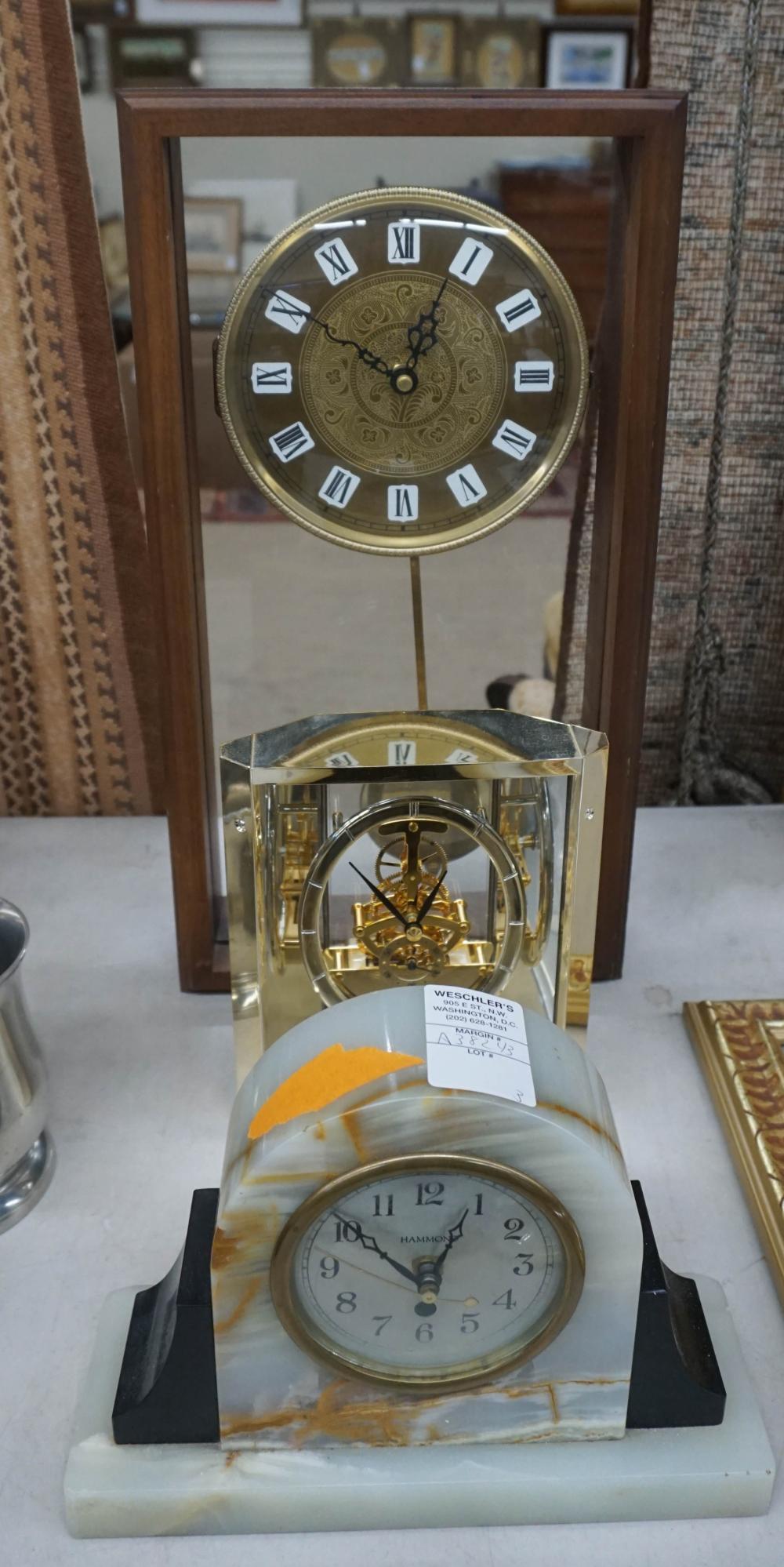 THREE QUARTZ DESK/MANTLE CLOCKS,