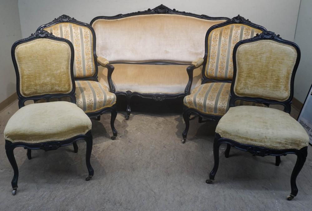 LOUIS XV STYLE EBONIZED AND FLORAL