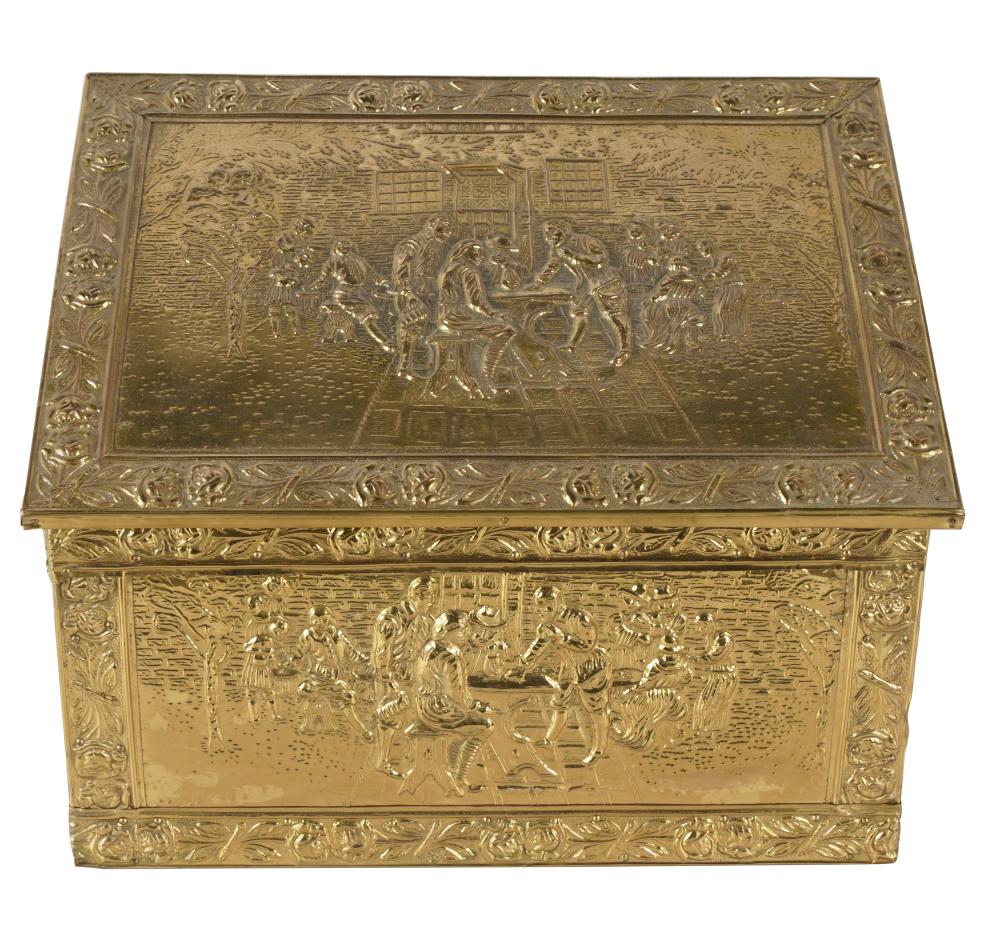 REPOUSSE BRASS-CLAD WOODEN BOXthe