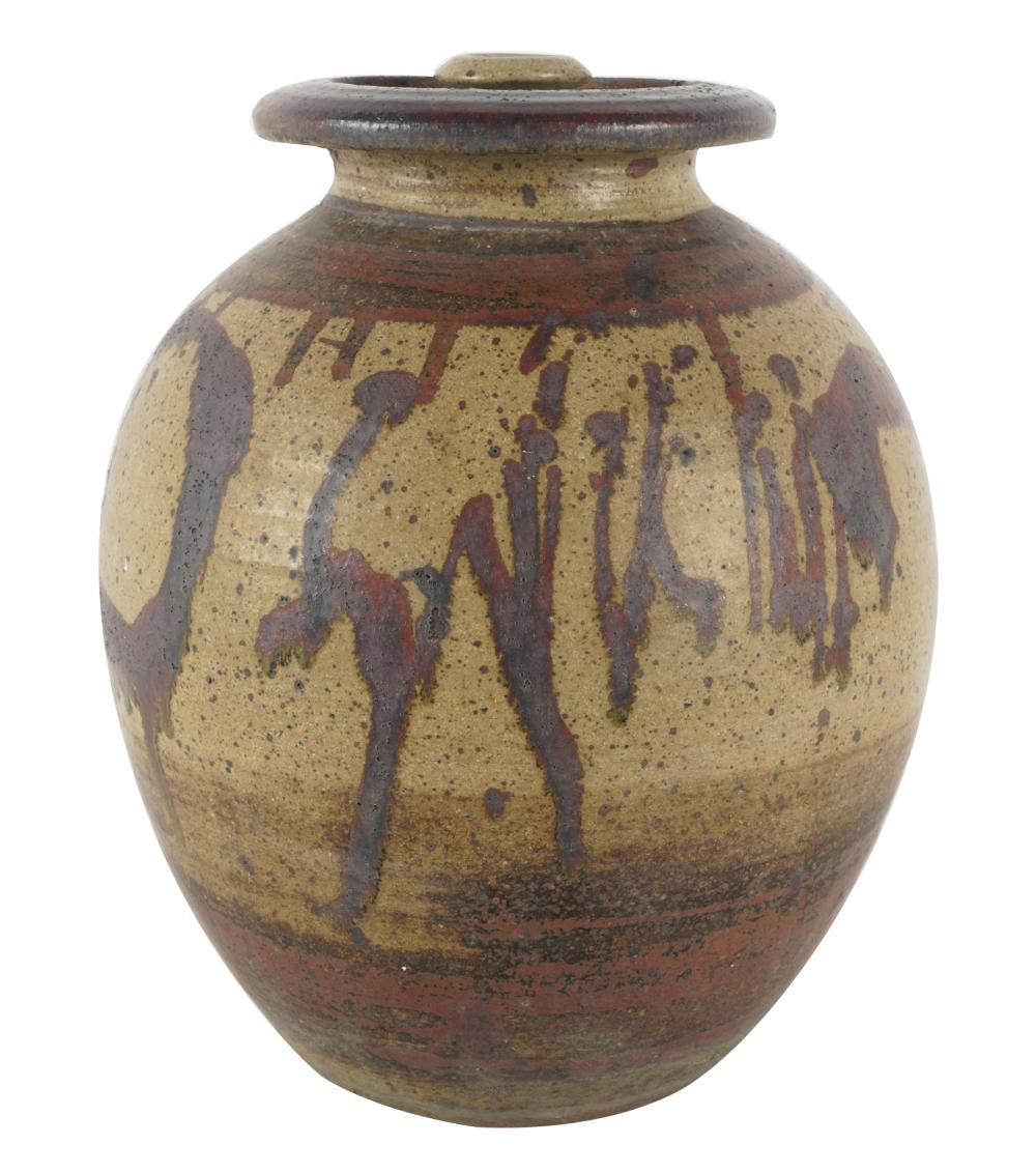 ART POTTERY COVERED JARsigned illegibly