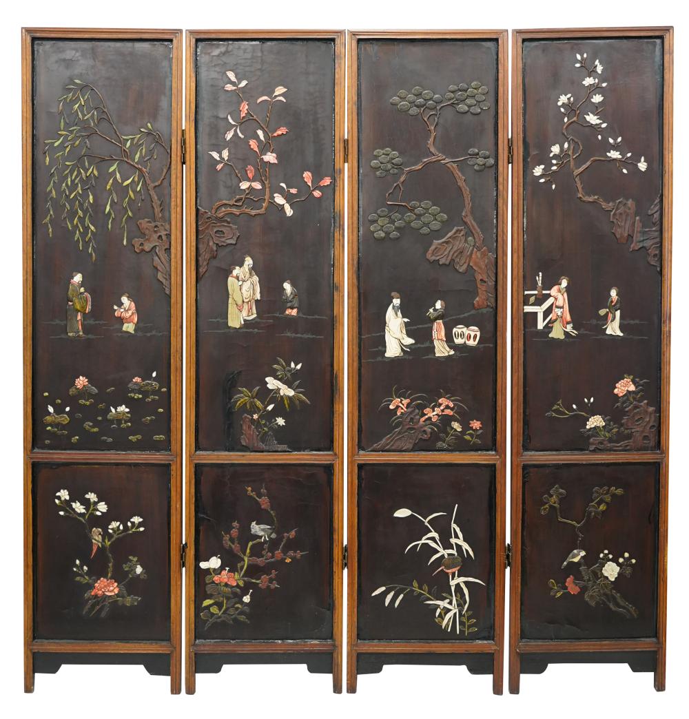 CHINESE FOUR PANEL ROOM DIVIDERrelief decorated 33108b