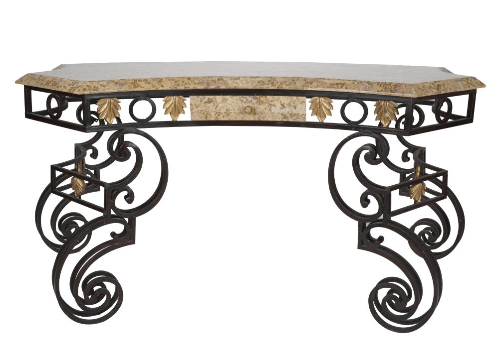 IRON & FAUX MARBLE CONSOLE TABLEmodern;