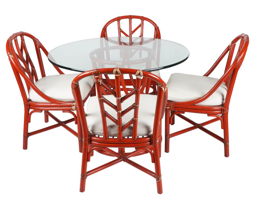 MCGUIRE RED-PAINTED RATTAN DINING
