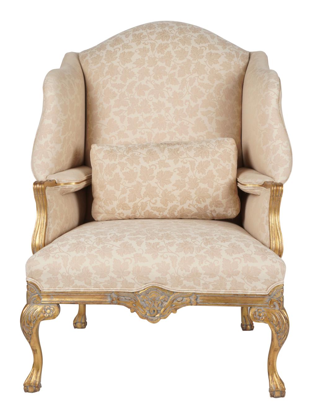 LOUIS XV-STYLE GILTWOOD WING CHAIR20th