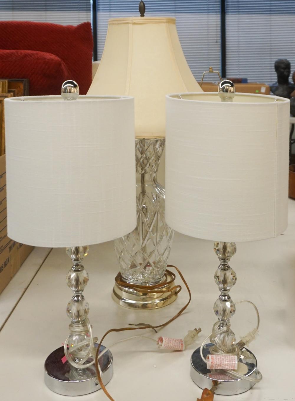 THREE GLASS BASE TABLE LAMPS H 3311eb