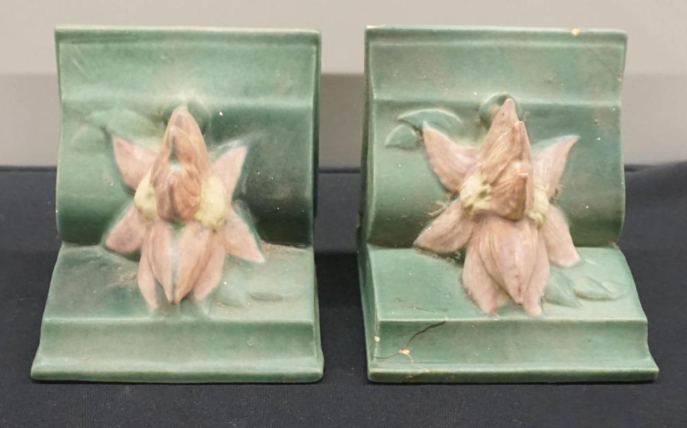 PAIR ROSEVILLE FLORAL DECORATED POTTERY