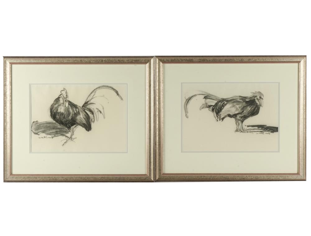 20TH CENTURY: TWO WORKS (ROOSTERS)charcoal
