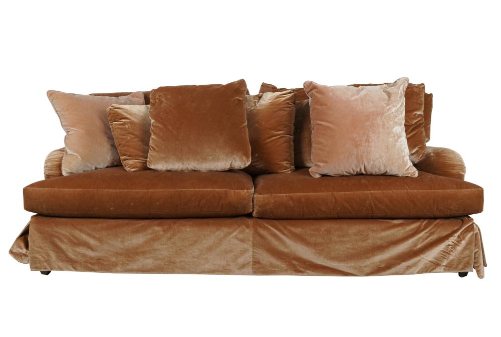 UPHOLSTERED SOFAwith brown slipcover