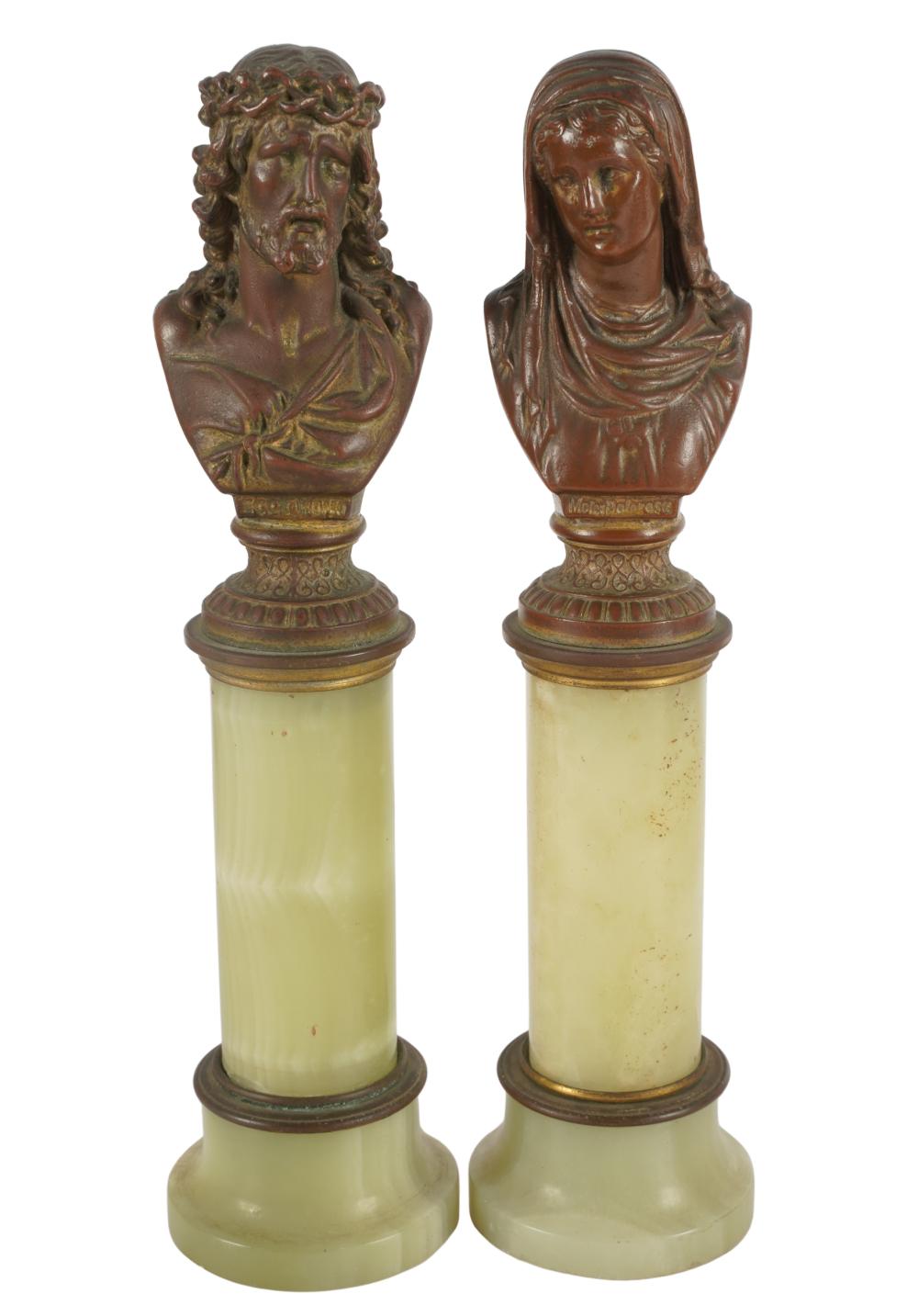 PAIR OF BRONZE BUSTSone depicting Jesus,