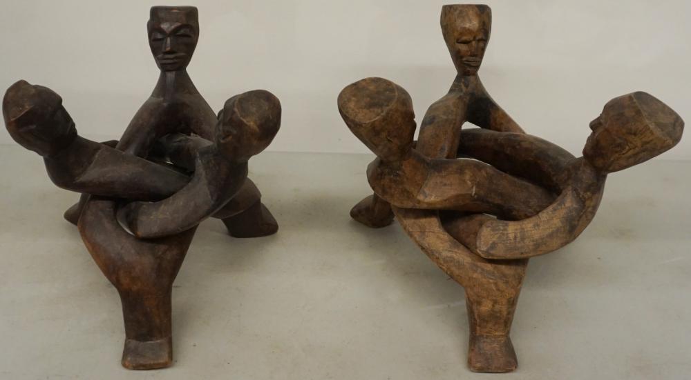 PAIR AFRICAN CARVED WOOD INTERTWINED