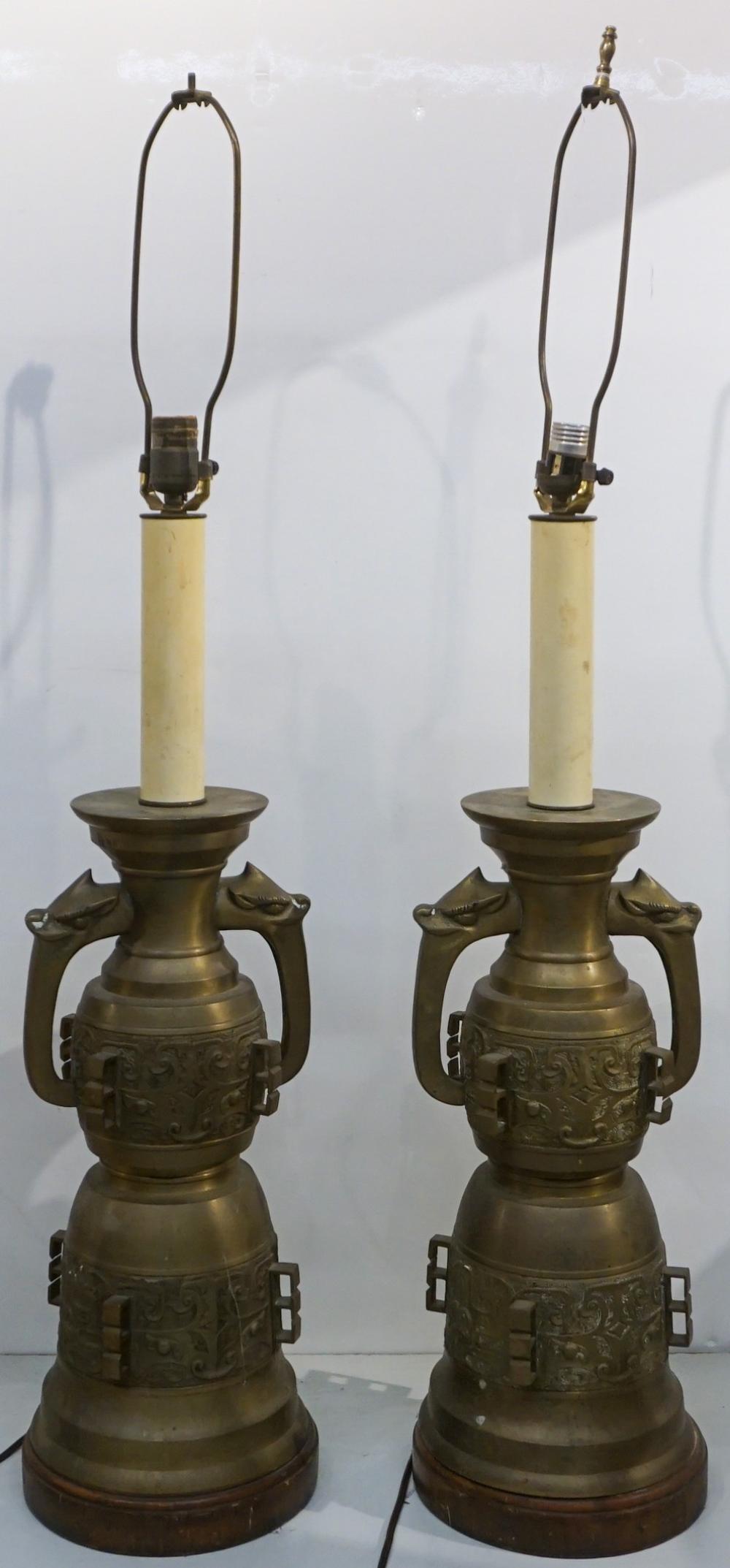 PAIR CHINESE CAST BRASS TABLE LAMPS,