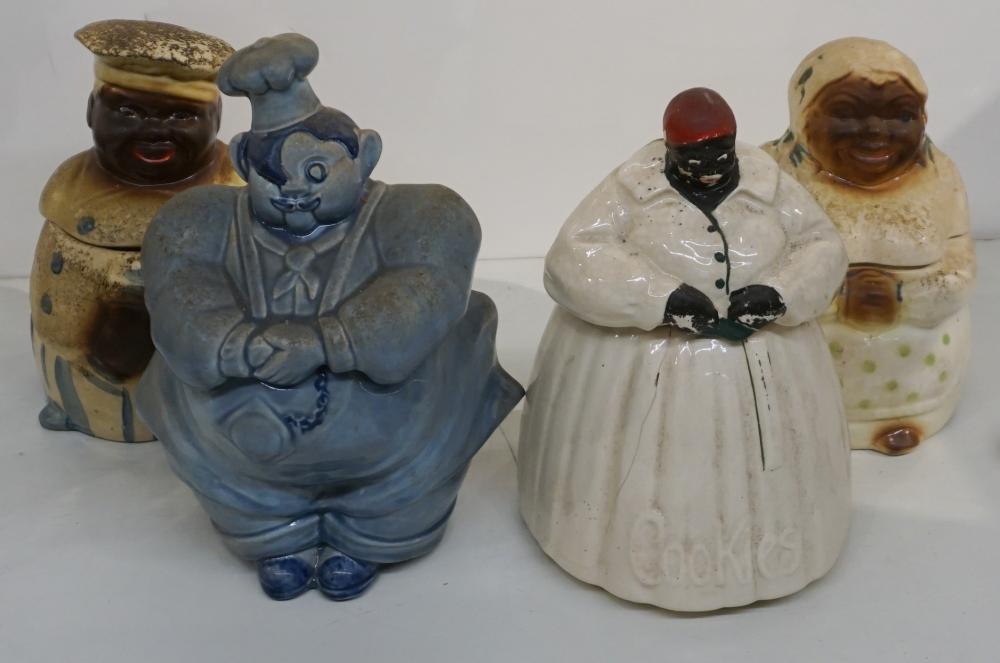 FOUR CERAMIC FIGURAL COOKIE JARS,