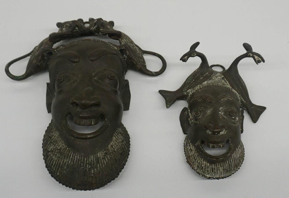 TWO AFRICAN CAST BRONZE MASKS,