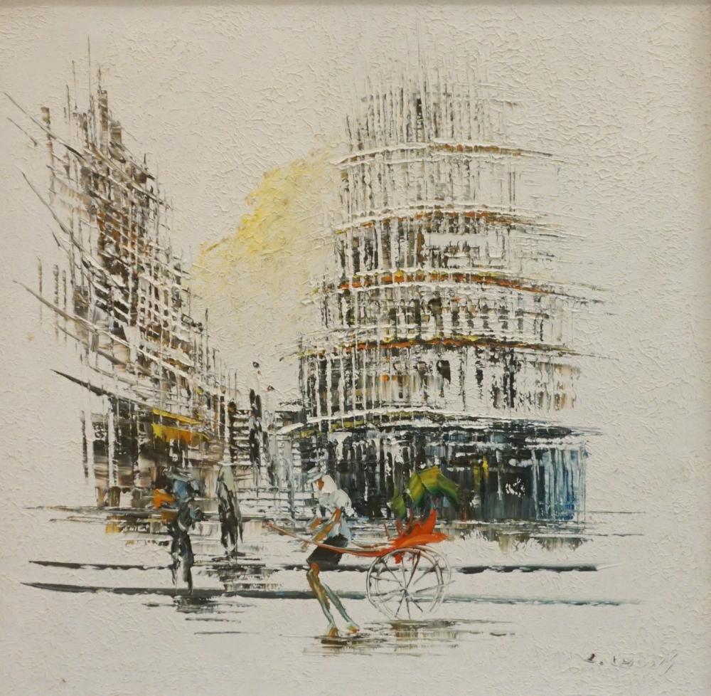 L. CHONG, CITY STREETS, OIL ON