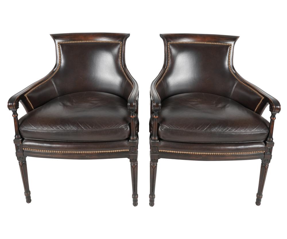 PAIR OF LOUIS XVI-STYLE BROWN LEATHER