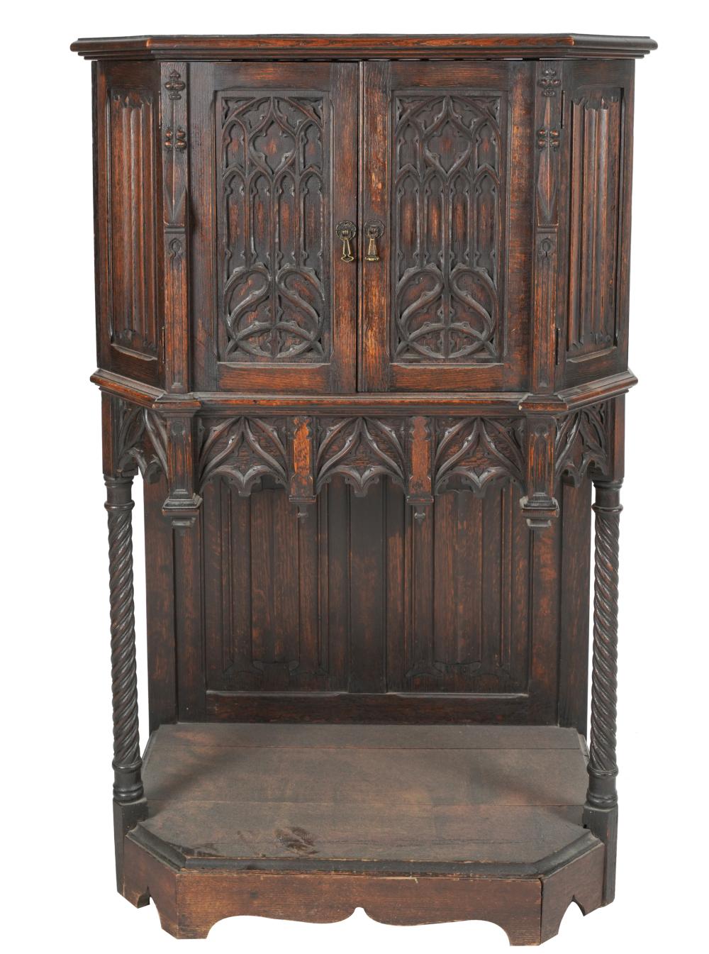 GOTHIC REVIVAL CARVED OAK CABINETcirca 331432