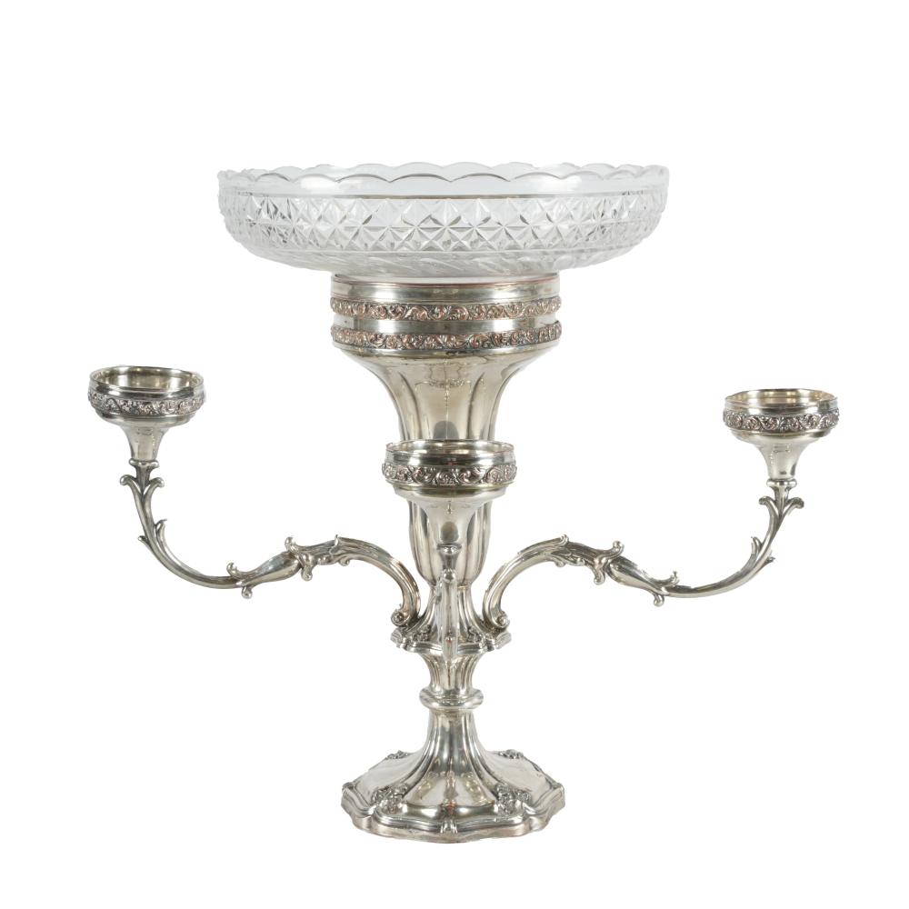 SILVERPLATE & CUT GLASS EPERGNEunmarked;