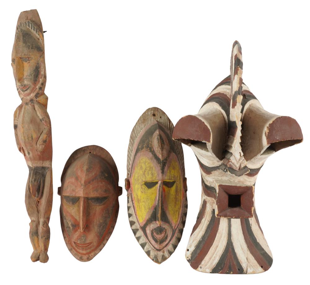 FOUR AFRICAN PAINTED WOOD CARVINGSunsigned;