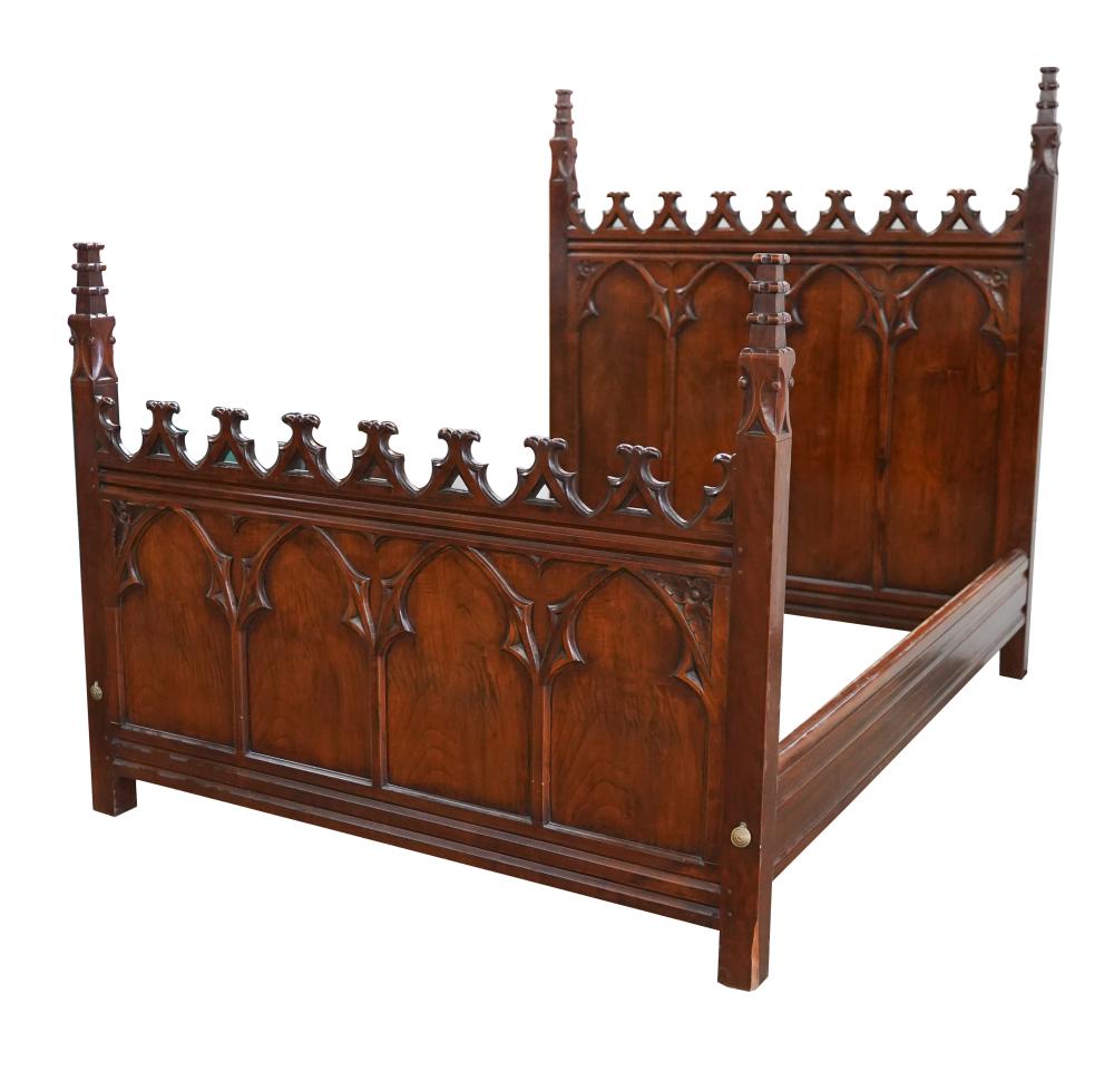 GOTHIC-STYLE CARVED MAHOGANY QUEEN