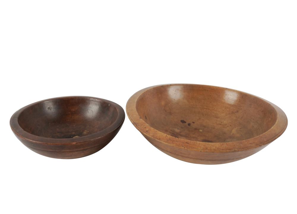TWO ANTIQUE WOODEN MIXING BOWLSeach 3314a6